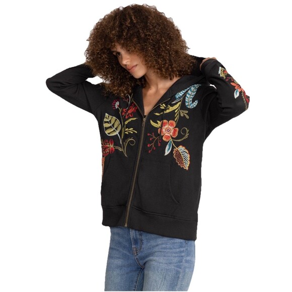 Johnny Was Isabella Embroidered Thermal Zip Up Hoodie Size Small NWOT - Picture 1 of 14